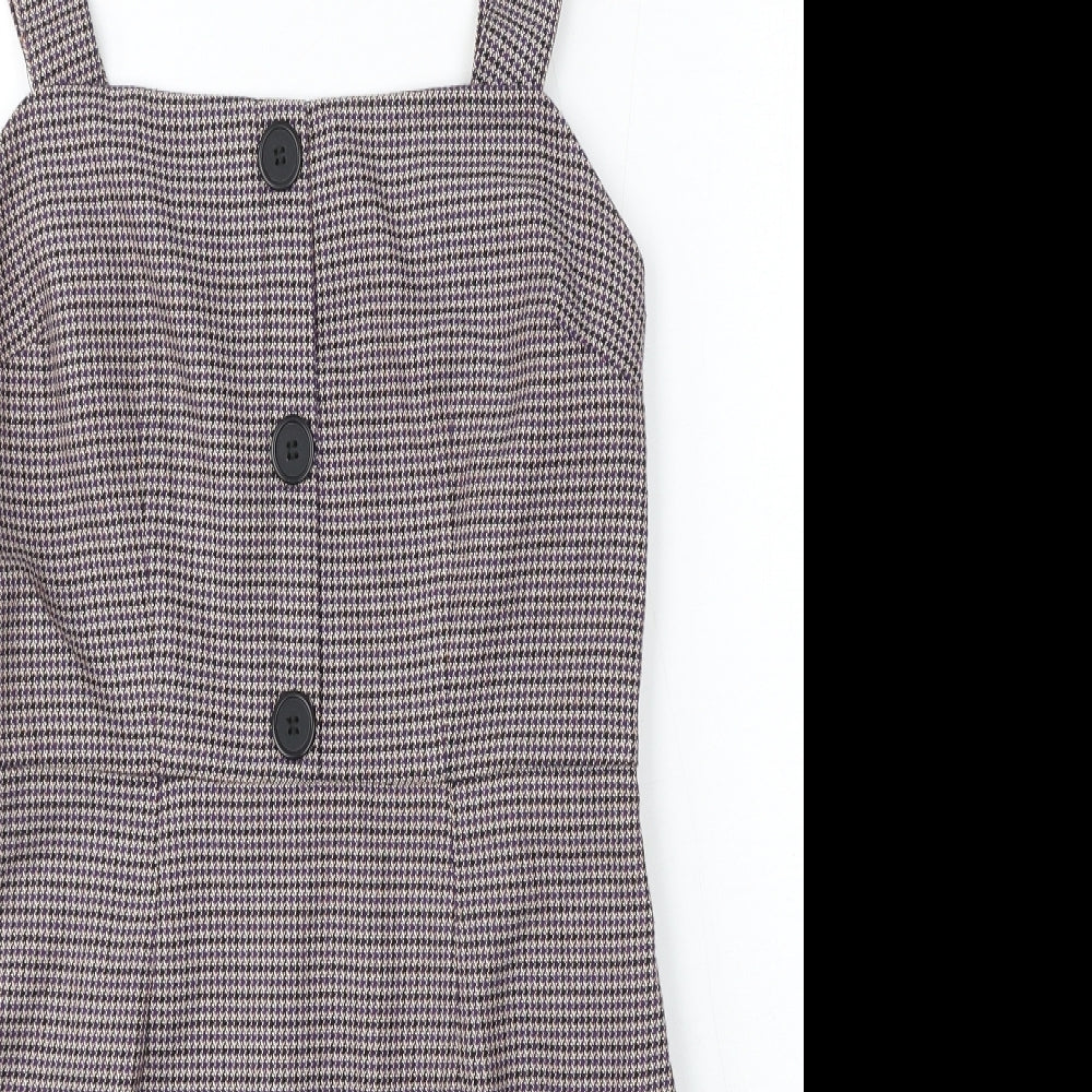 Pimkie Womens White Houndstooth Polyester Pinafore/Dungaree Dress Size 8 Square Neck