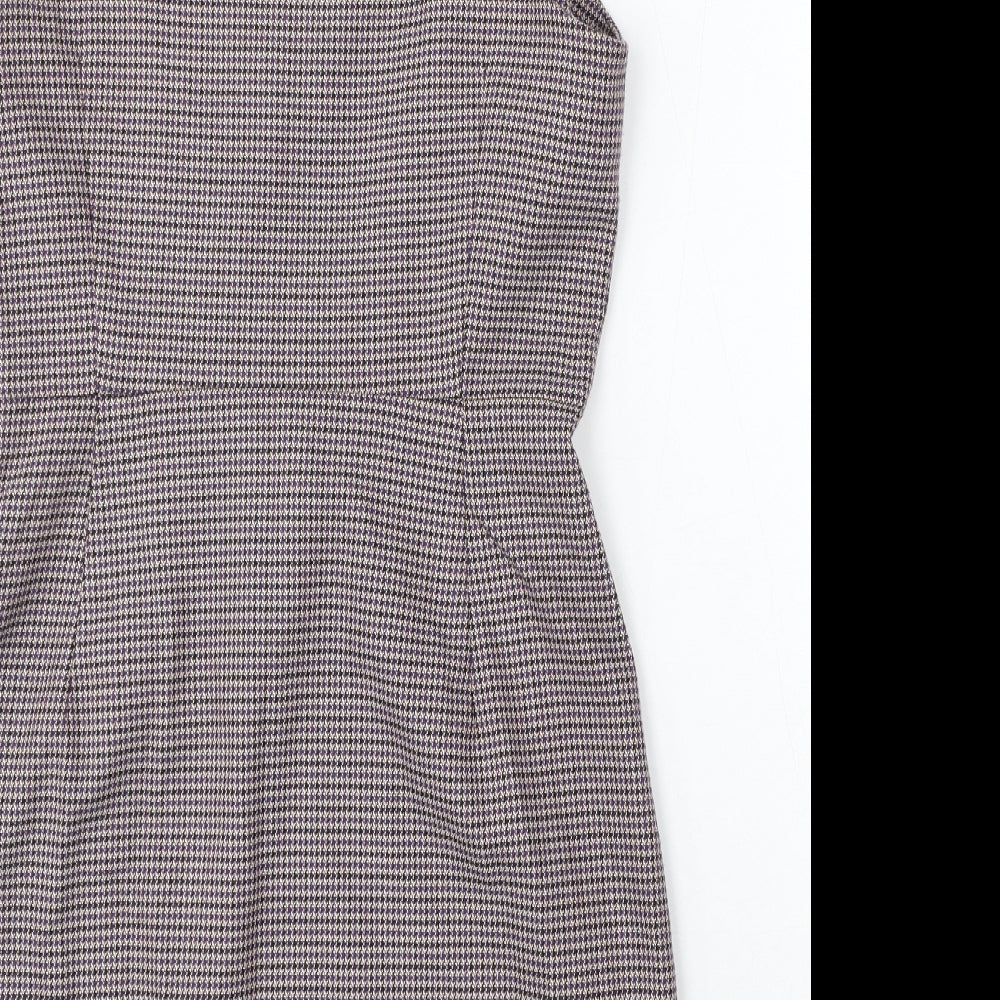 Pimkie Womens White Houndstooth Polyester Pinafore/Dungaree Dress Size 8 Square Neck