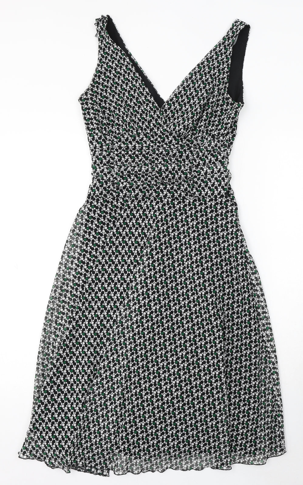 Dorothy Perkins Womens Black Geometric Polyester Skater Dress Size 12 V-Neck