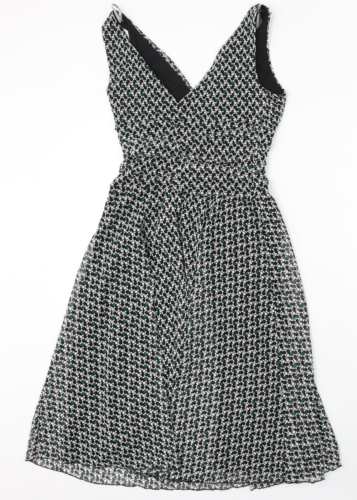 Dorothy Perkins Womens Black Geometric Polyester Skater Dress Size 12 V-Neck