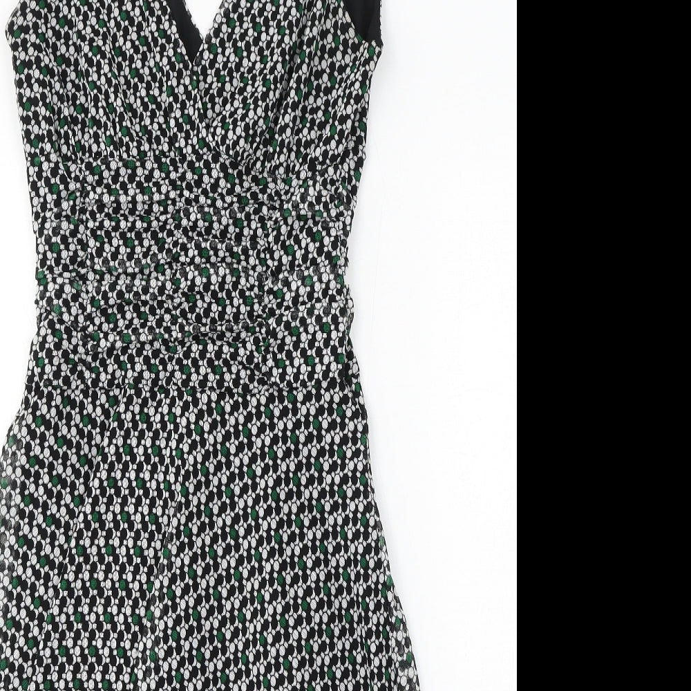 Dorothy Perkins Womens Black Geometric Polyester Skater Dress Size 12 V-Neck
