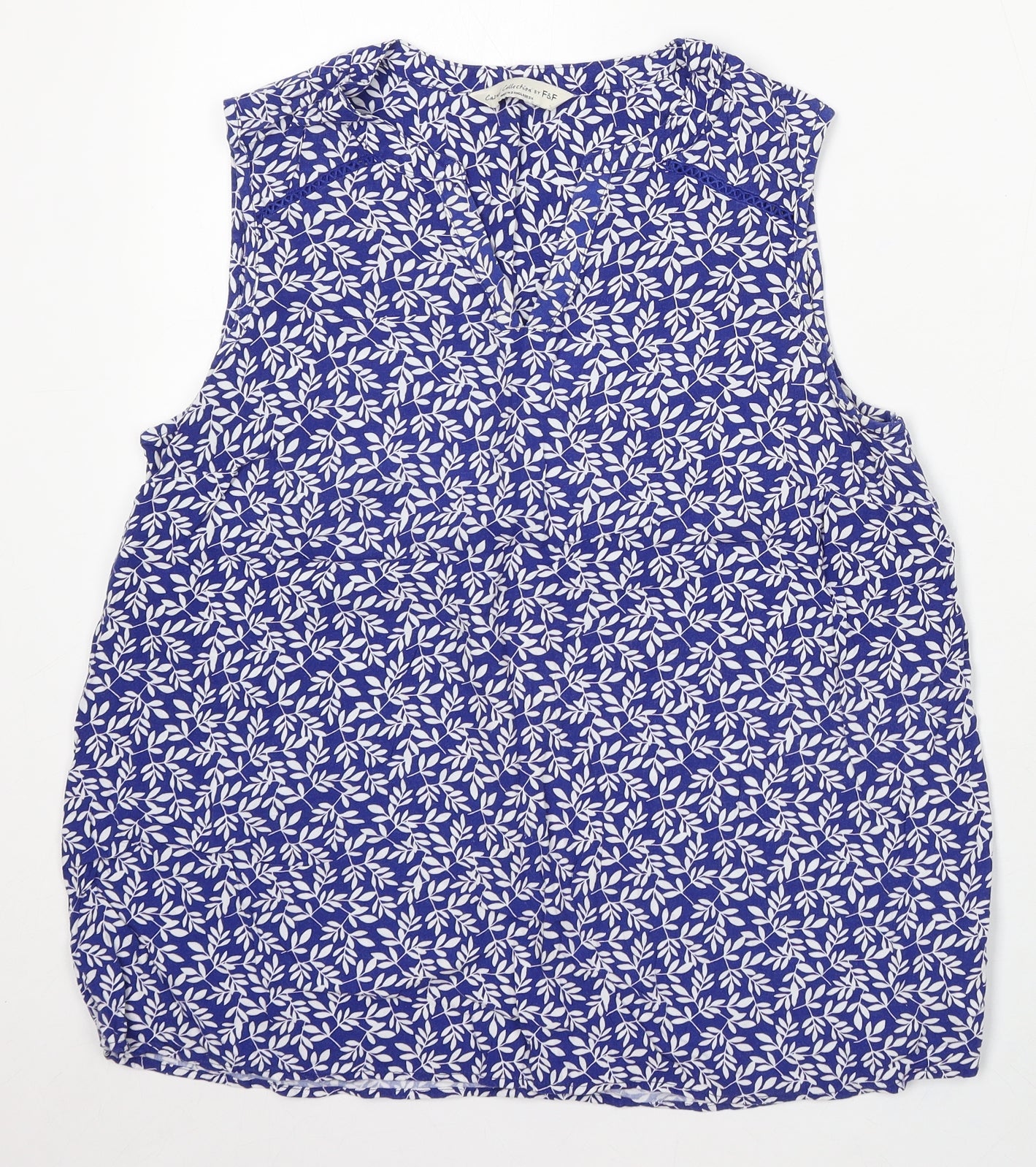 F&F Womens Blue Floral Viscose Basic Blouse Size 14 V-Neck