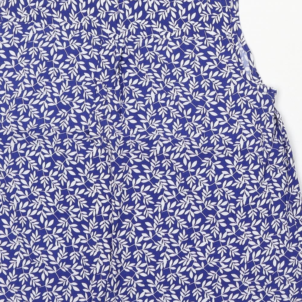 F&F Womens Blue Floral Viscose Basic Blouse Size 14 V-Neck