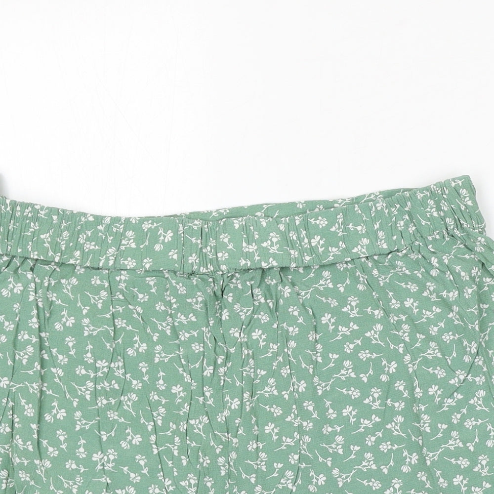 Primark Womens Green Floral Polyester Paperbag Shorts Size 16 L3 in Regular Tie