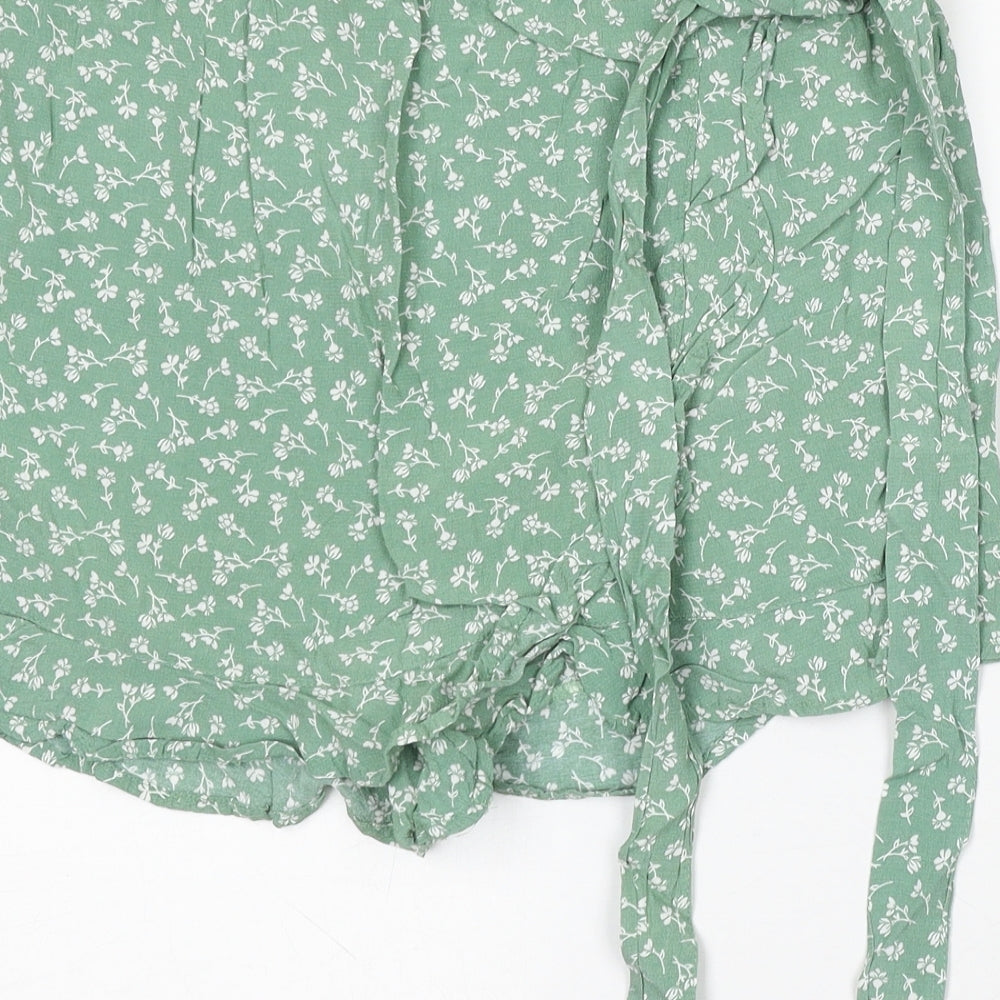 Primark Womens Green Floral Polyester Paperbag Shorts Size 16 L3 in Regular Tie