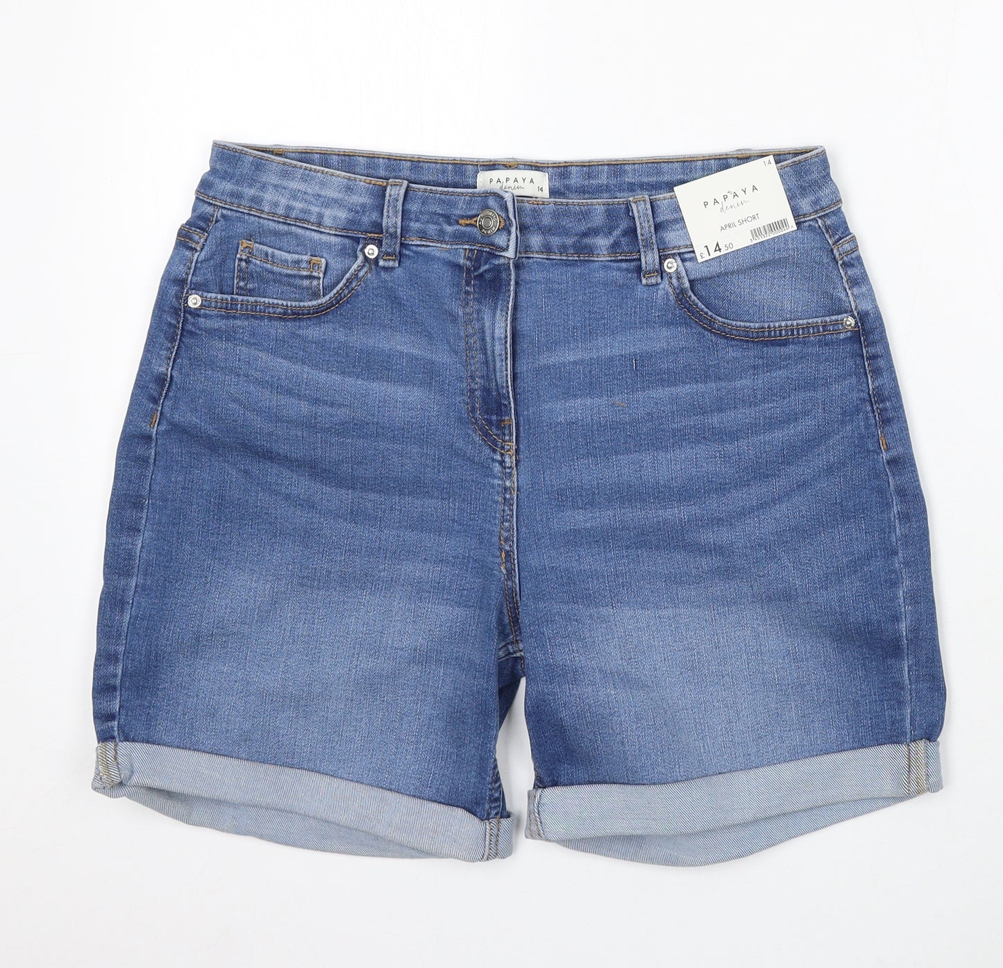 Papaya Womens Blue Cotton Mom Shorts Size 14 L6 in Regular Button