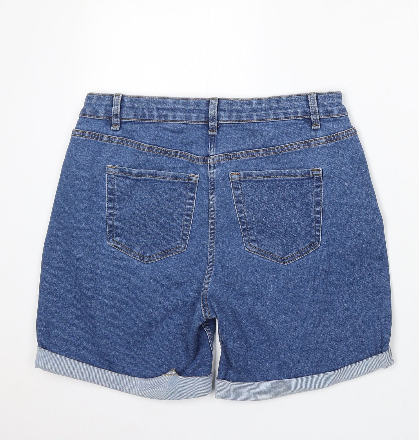 Papaya Womens Blue Cotton Mom Shorts Size 14 L6 in Regular Button