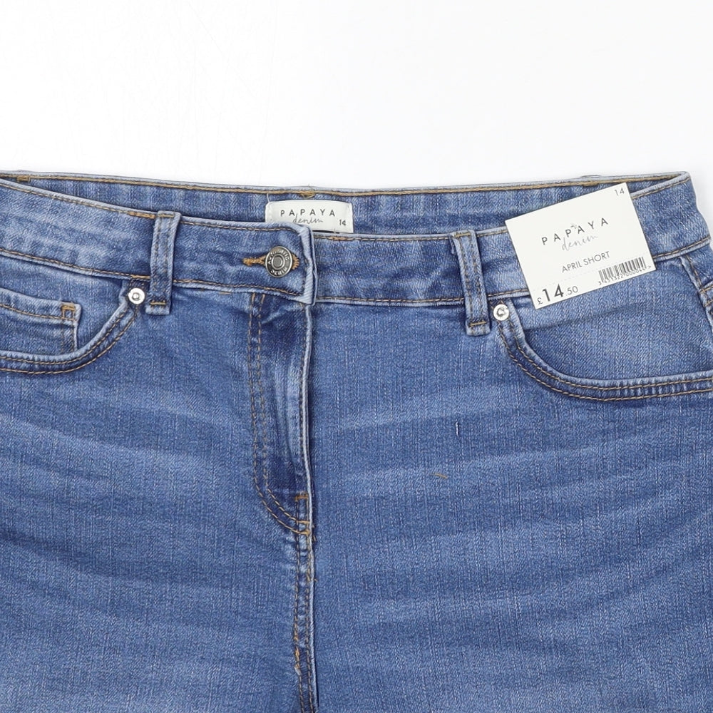 Papaya Womens Blue Cotton Mom Shorts Size 14 L6 in Regular Button