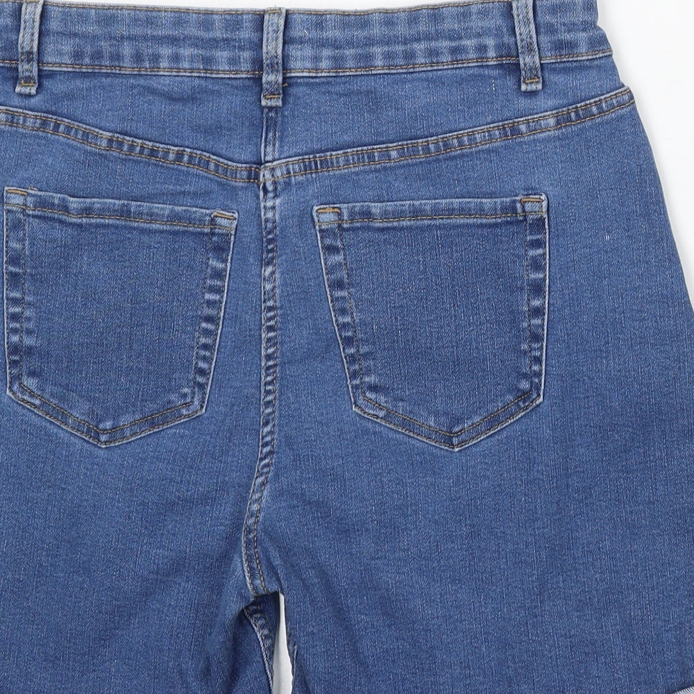 Papaya Womens Blue Cotton Mom Shorts Size 14 L6 in Regular Button