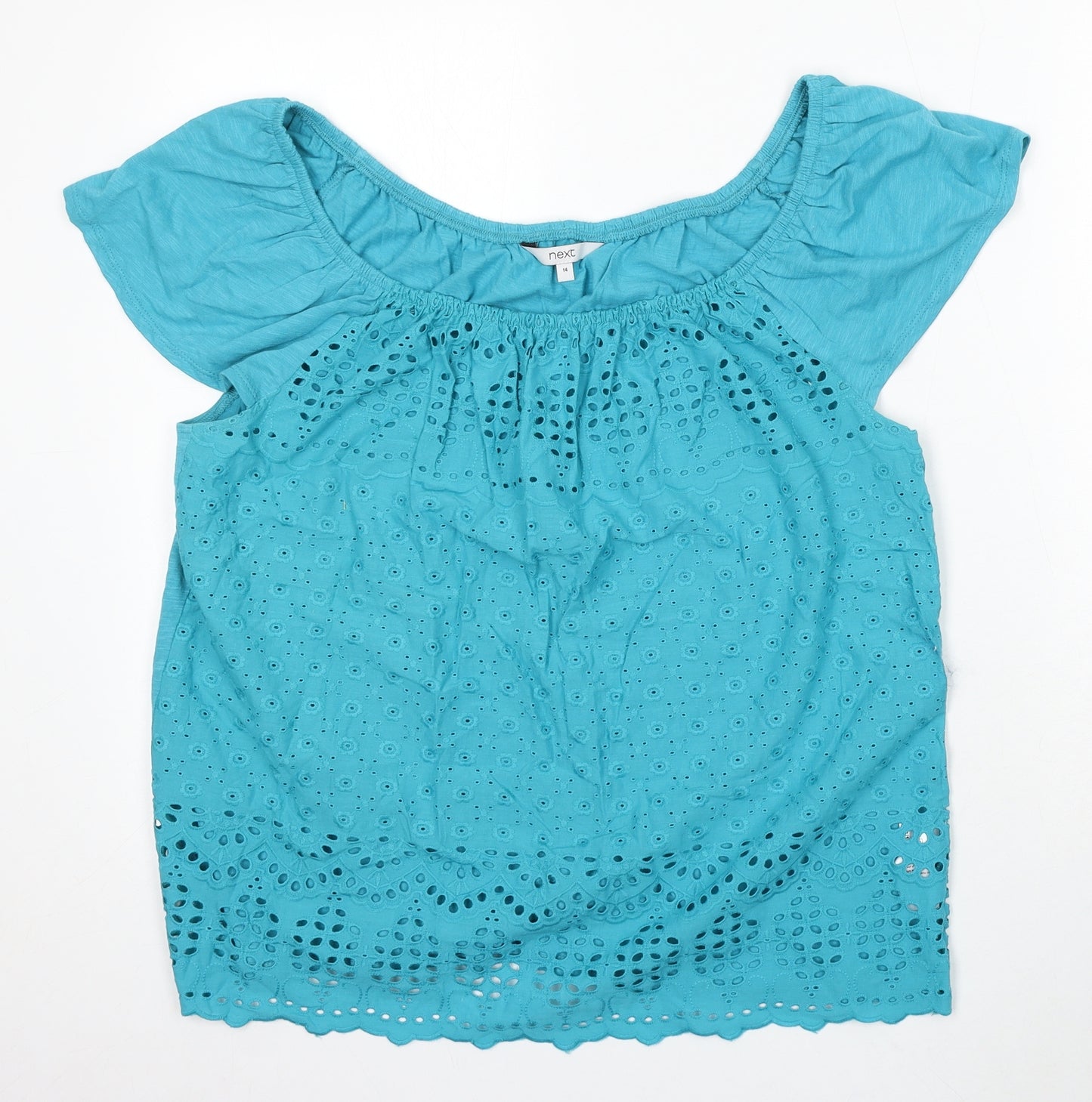 NEXT Womens Blue Cotton Basic Blouse Size 14 Round Neck