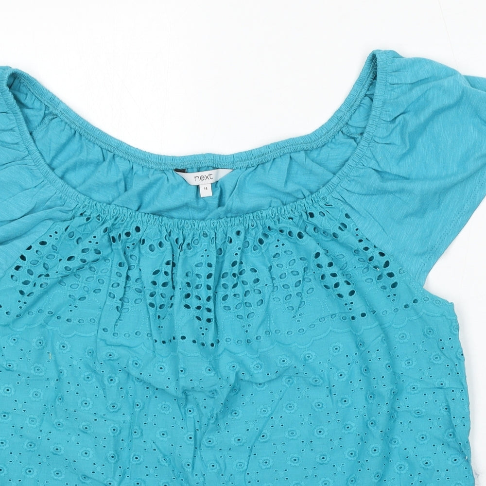 NEXT Womens Blue Cotton Basic Blouse Size 14 Round Neck