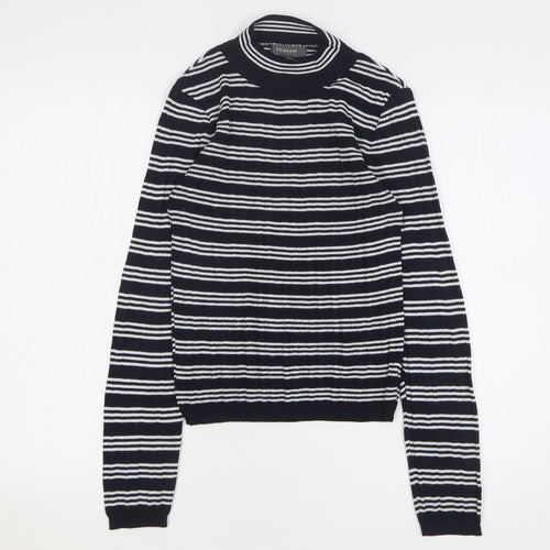 Primark Womens Blue High Neck Striped Polyester Pullover Jumper Size 10