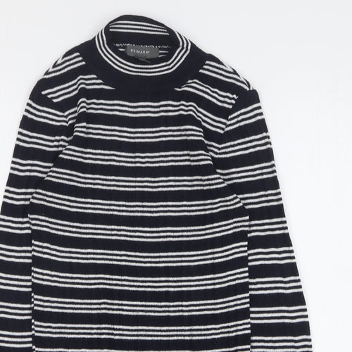 Primark Womens Blue High Neck Striped Polyester Pullover Jumper Size 10