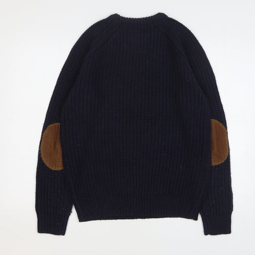 Brave Soul Mens Blue Round Neck Acrylic Pullover Jumper Size L