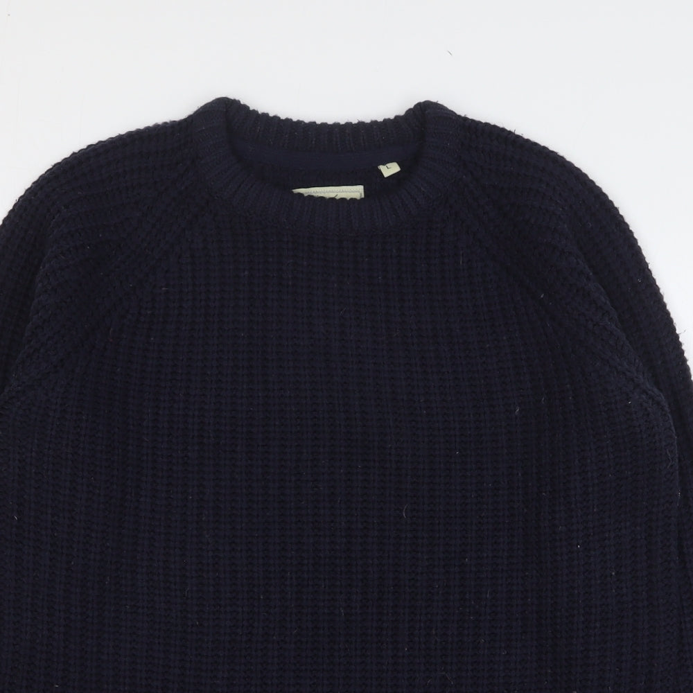 Brave Soul Mens Blue Round Neck Acrylic Pullover Jumper Size L