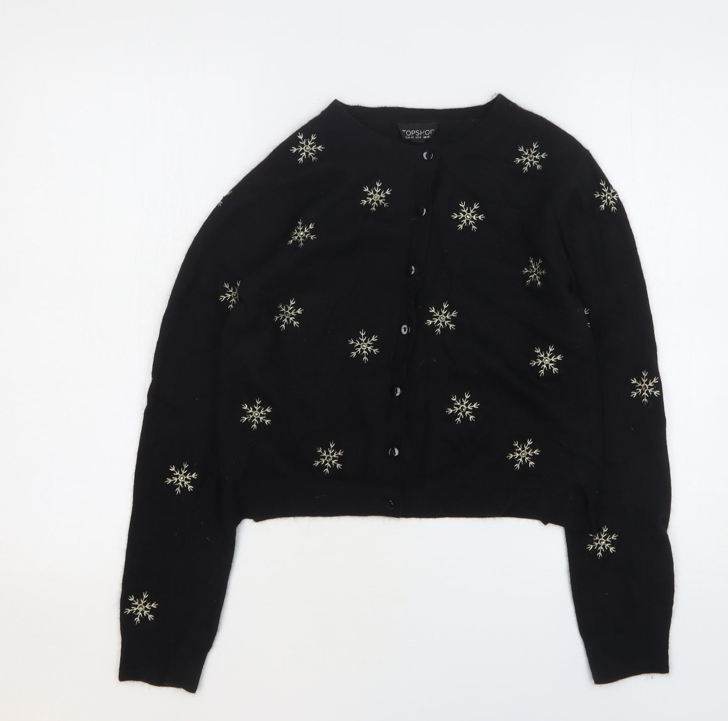 Topshop Womens Black Round Neck Geometric Nylon Cardigan Jumper Size 12 - SnowFlakes