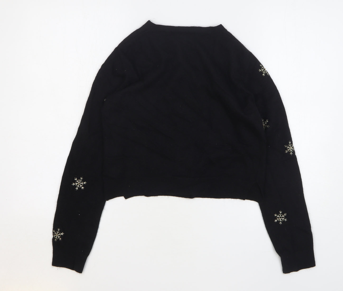 Topshop Womens Black Round Neck Geometric Nylon Cardigan Jumper Size 12 - SnowFlakes