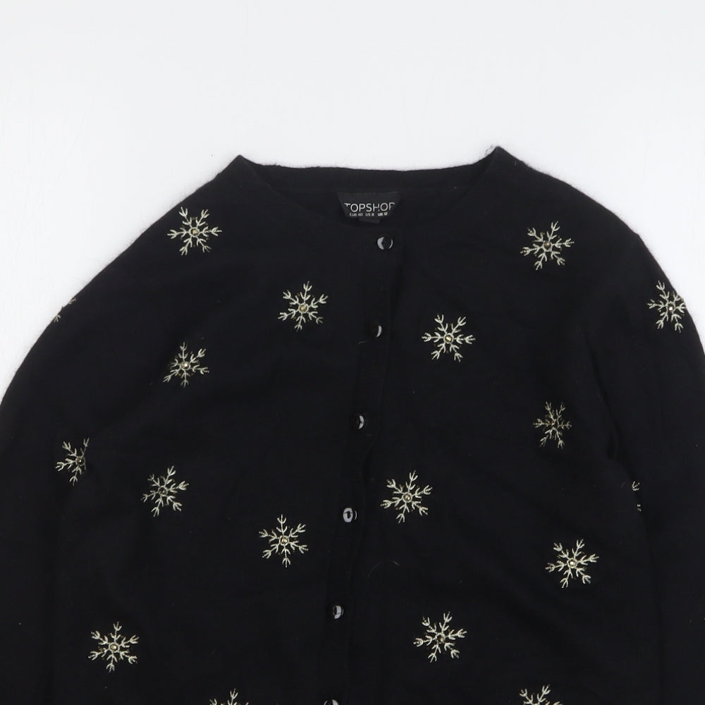 Topshop Womens Black Round Neck Geometric Nylon Cardigan Jumper Size 12 - SnowFlakes