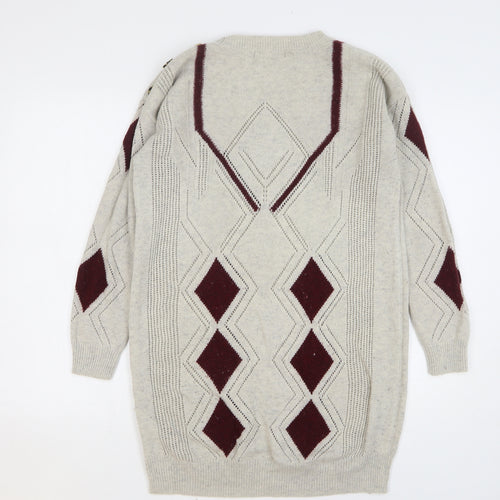 NEXT Womens Beige Argyle/Diamond Acrylic Jumper Dress Size 16 Round Neck Pullover