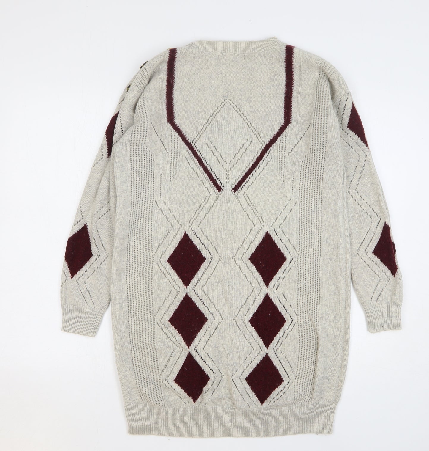 NEXT Womens Beige Argyle/Diamond Acrylic Jumper Dress Size 16 Round Neck Pullover
