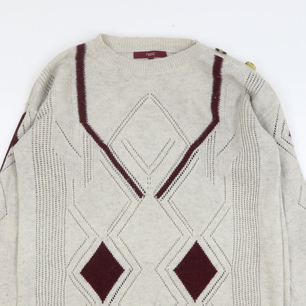 NEXT Womens Beige Argyle/Diamond Acrylic Jumper Dress Size 16 Round Neck Pullover
