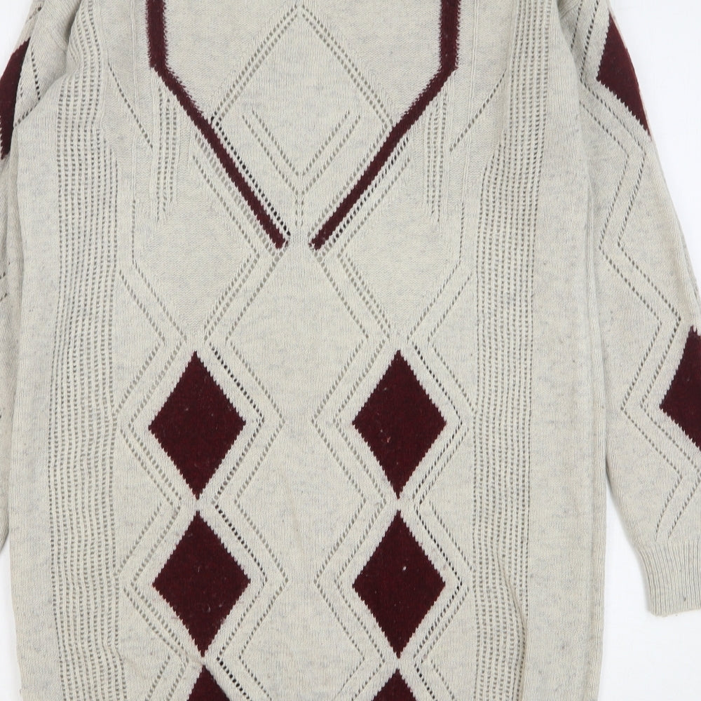 NEXT Womens Beige Argyle/Diamond Acrylic Jumper Dress Size 16 Round Neck Pullover