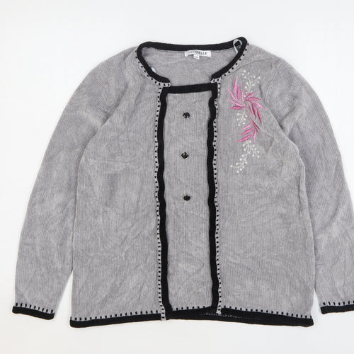 Annabelle Womens Grey Round Neck Floral Acrylic Pullover Jumper Size M