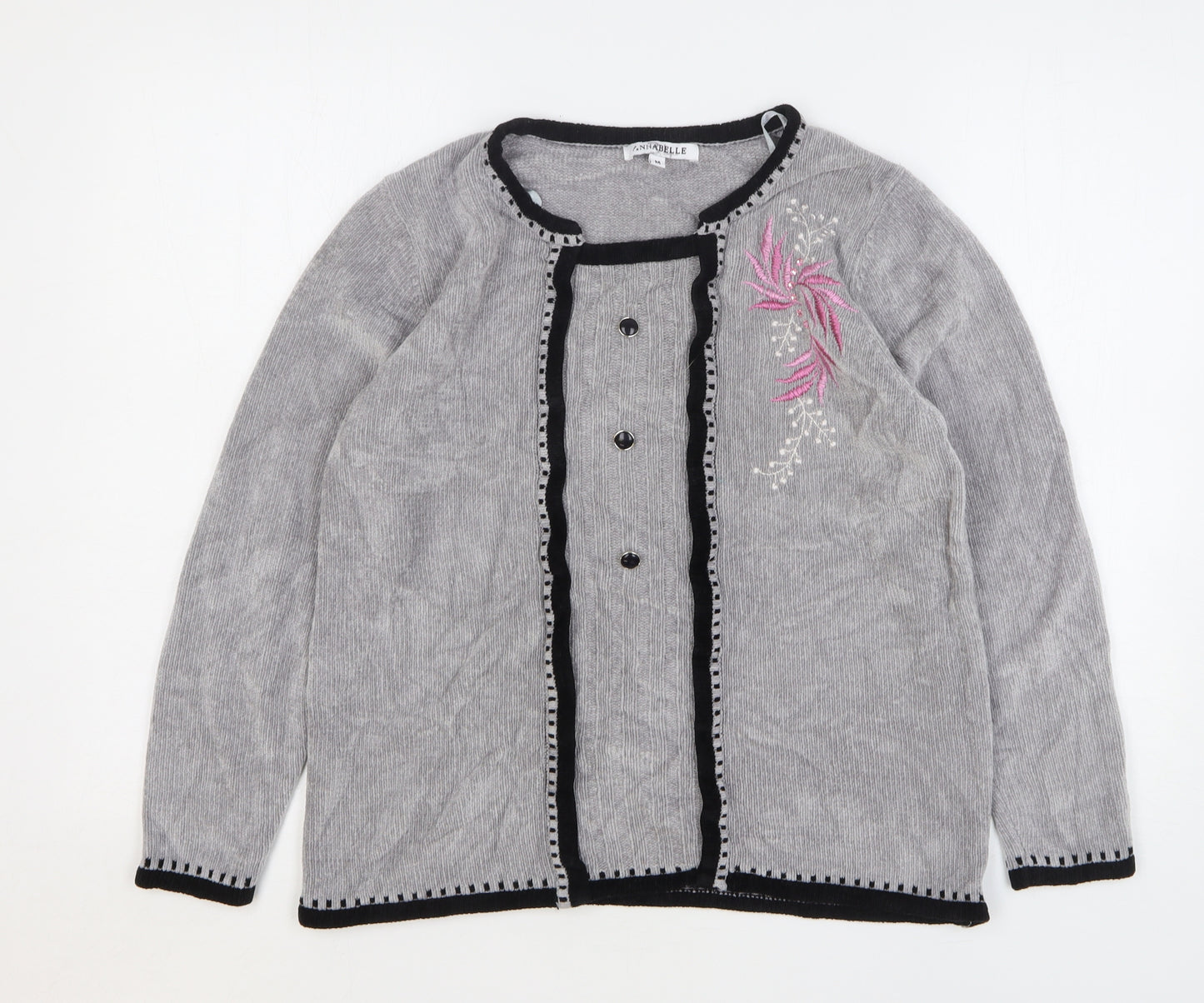Annabelle Womens Grey Round Neck Floral Acrylic Pullover Jumper Size M