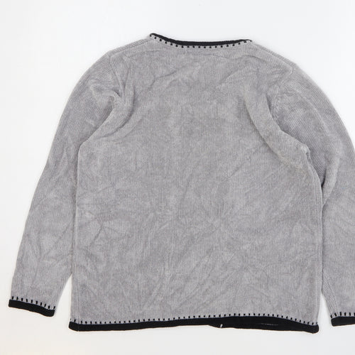 Annabelle Womens Grey Round Neck Floral Acrylic Pullover Jumper Size M