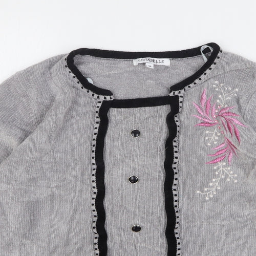 Annabelle Womens Grey Round Neck Floral Acrylic Pullover Jumper Size M