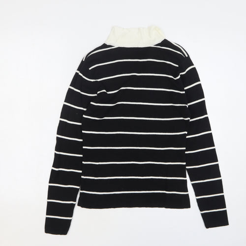 Style Collection Womens Black Collared Striped Ramie Pullover Jumper Size 12