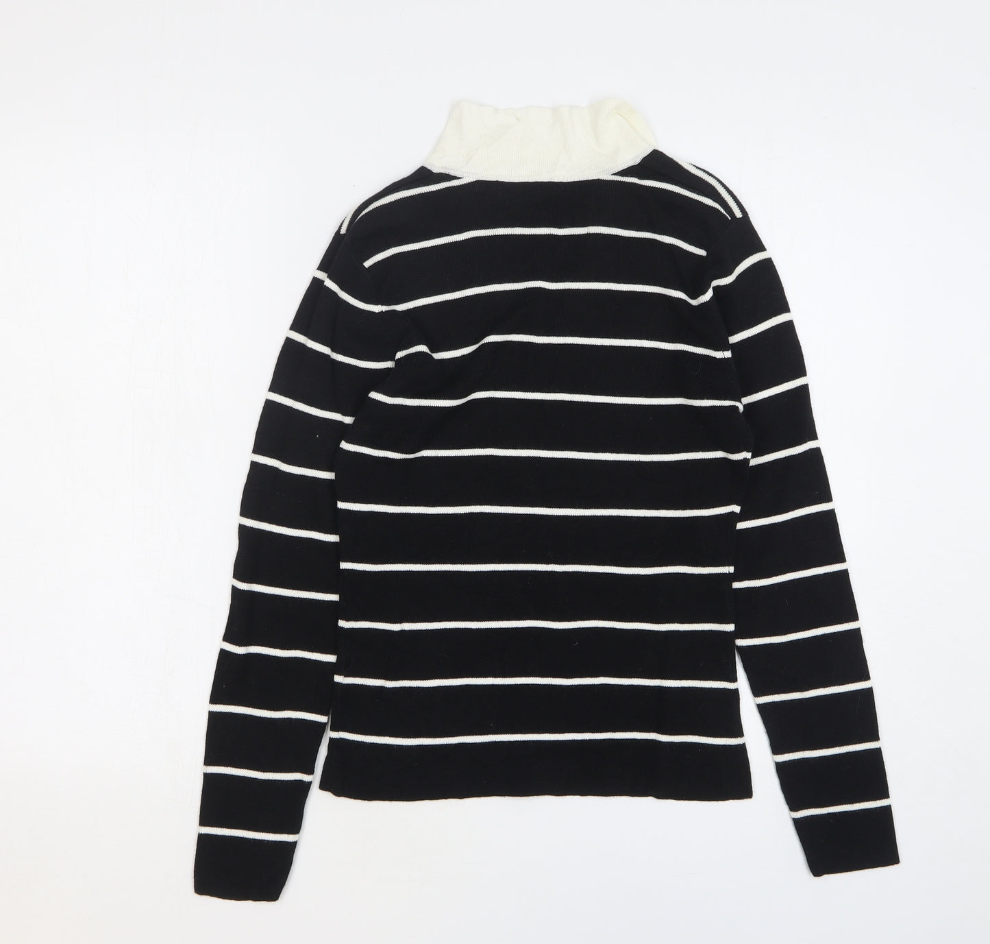 Style Collection Womens Black Collared Striped Ramie Pullover Jumper Size 12