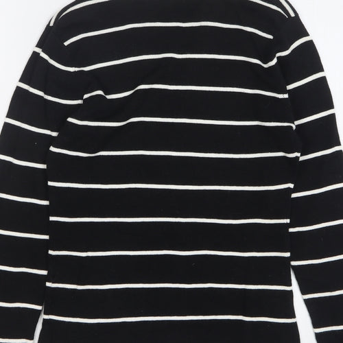 Style Collection Womens Black Collared Striped Ramie Pullover Jumper Size 12