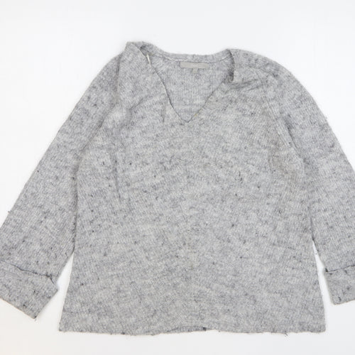 NEXT Womens Grey V-Neck Acrylic Pullover Jumper Size M