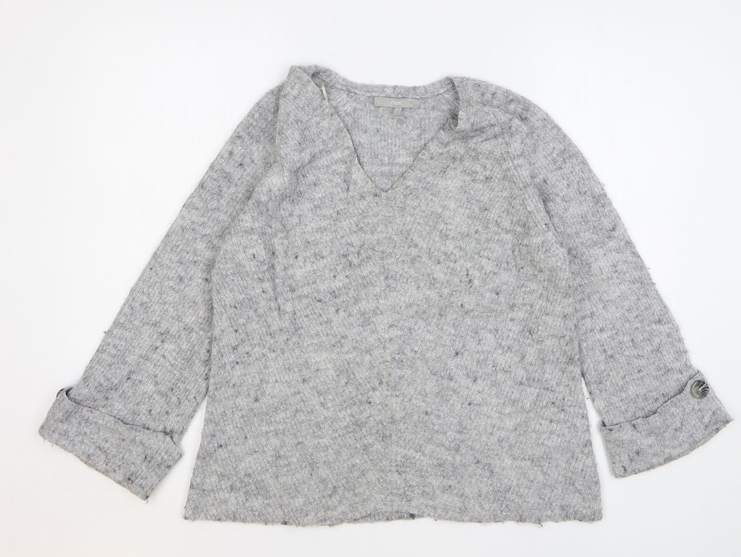NEXT Womens Grey V-Neck Acrylic Pullover Jumper Size M