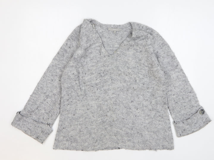 NEXT Womens Grey V-Neck Acrylic Pullover Jumper Size M