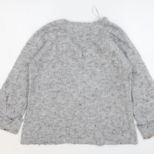 NEXT Womens Grey V-Neck Acrylic Pullover Jumper Size M