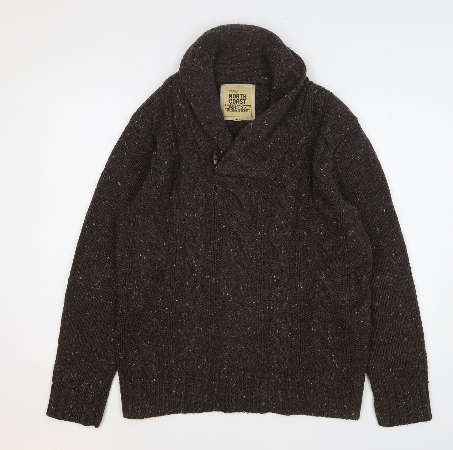 Marks and Spencer Mens Brown V-Neck Acrylic Pullover Jumper Size L