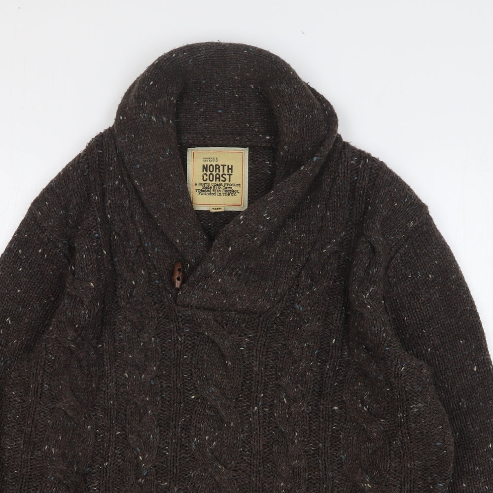 Marks and Spencer Mens Brown V-Neck Acrylic Pullover Jumper Size L