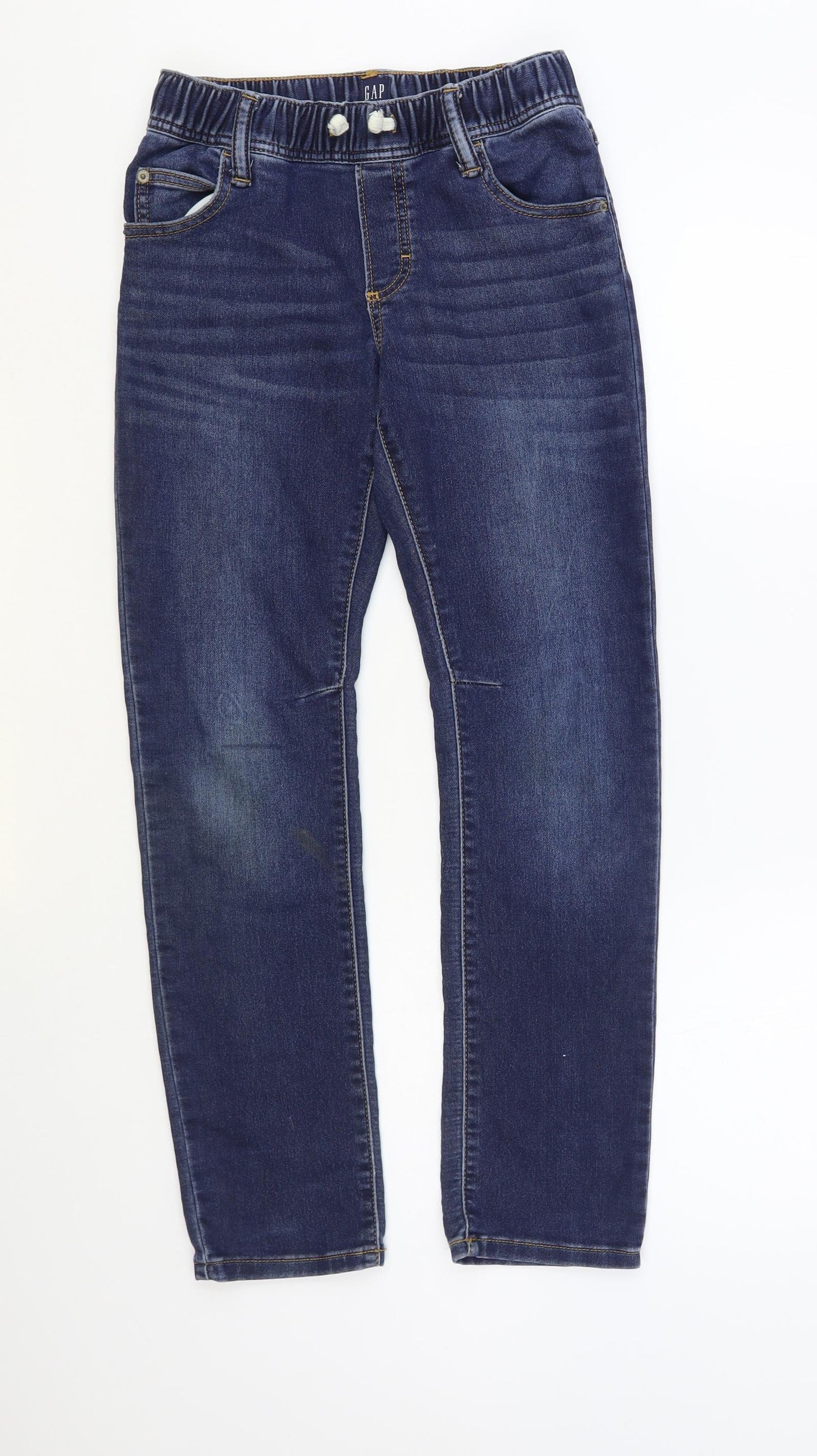 Gap Boys Blue Cotton Straight Jeans Size 10-11 Years Regular Drawstring