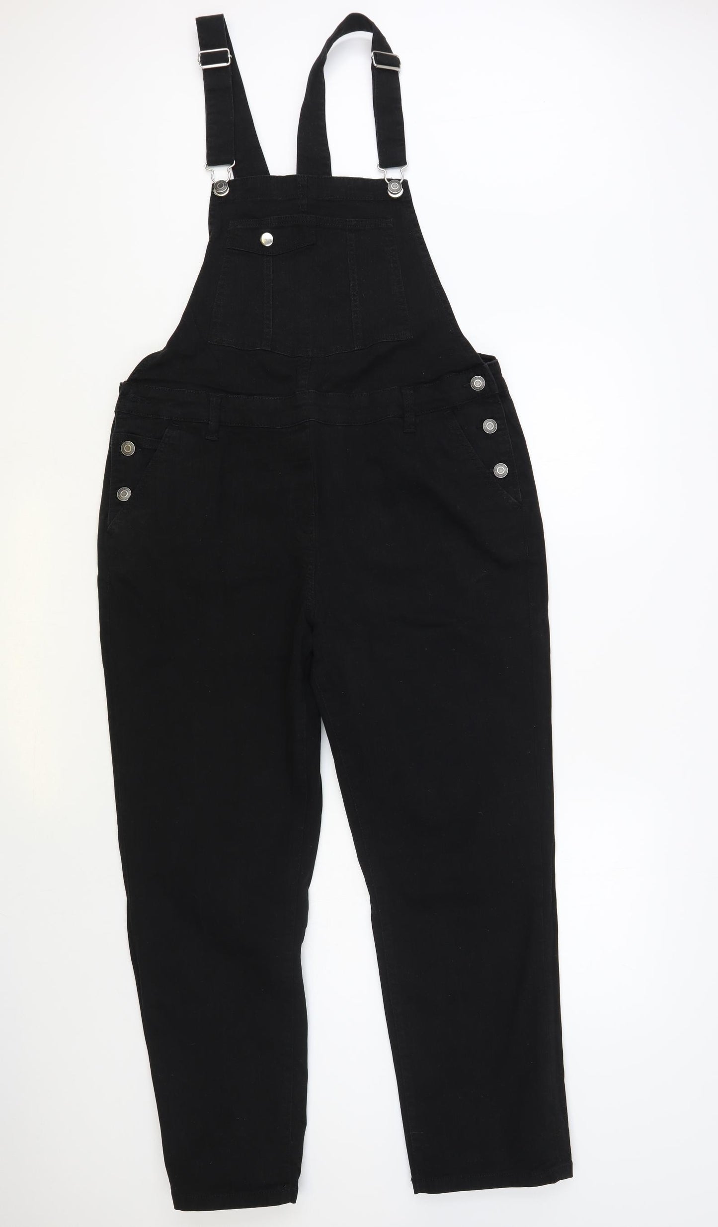 NEXT Womens Black Cotton Dungarees Trousers Size 14 L27 in Regular Button