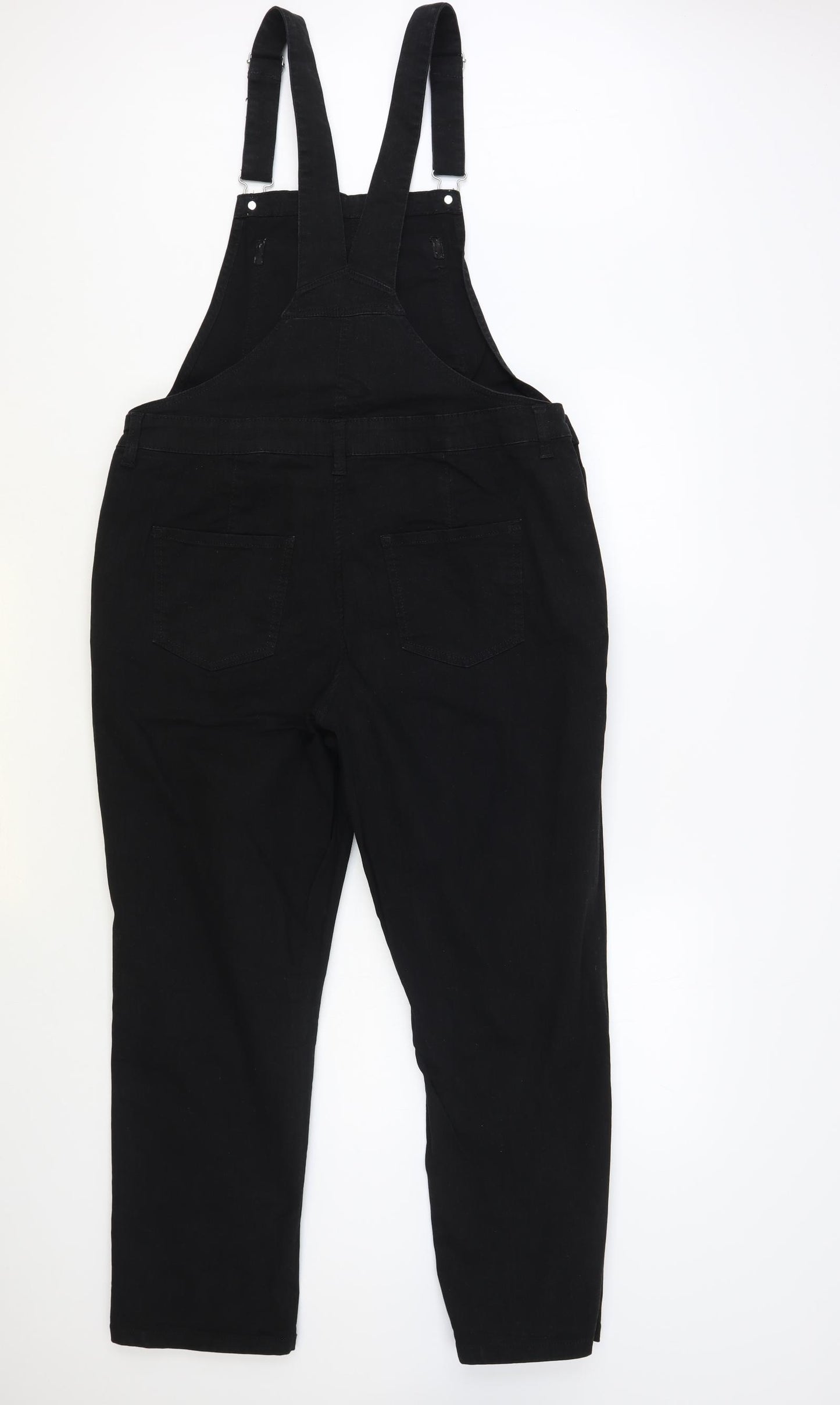 NEXT Womens Black Cotton Dungarees Trousers Size 14 L27 in Regular Button