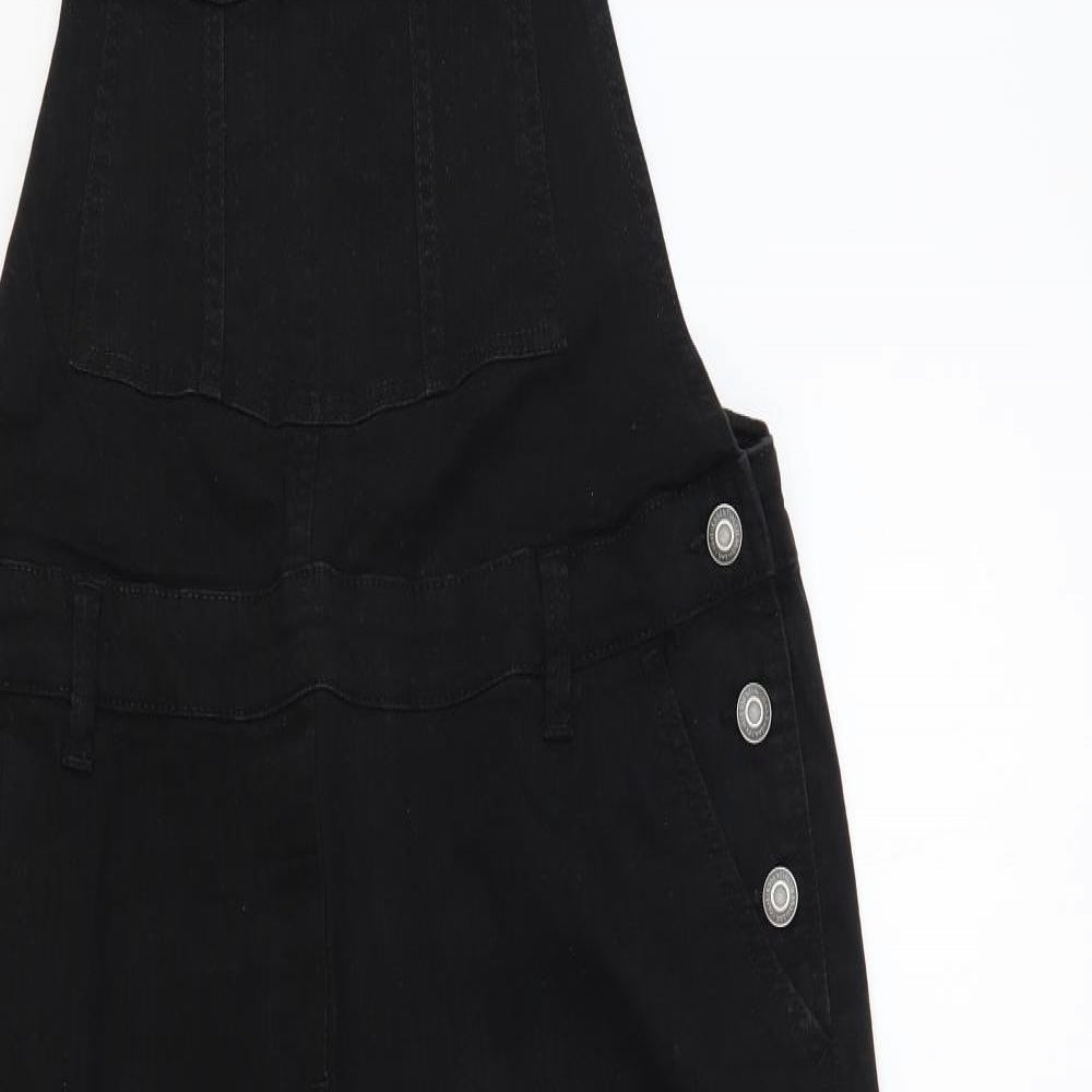 NEXT Womens Black Cotton Dungarees Trousers Size 14 L27 in Regular Button