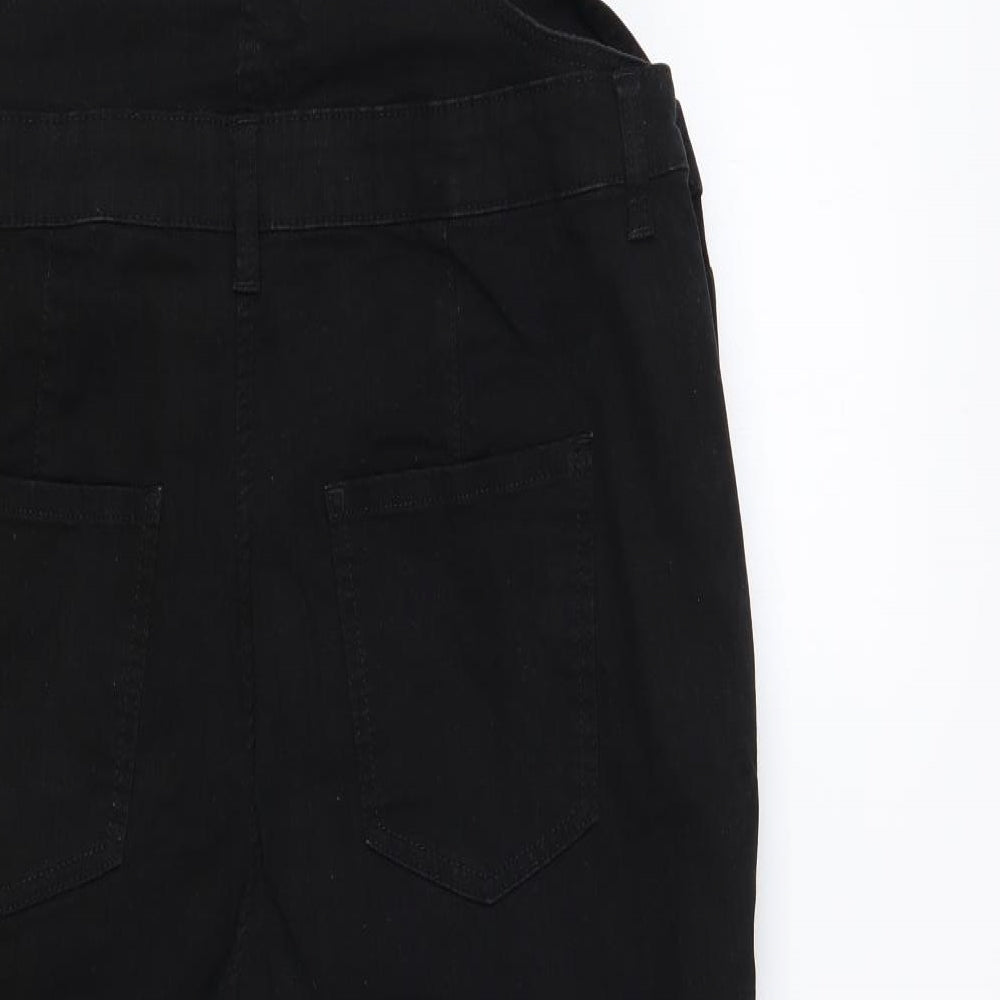 NEXT Womens Black Cotton Dungarees Trousers Size 14 L27 in Regular Button