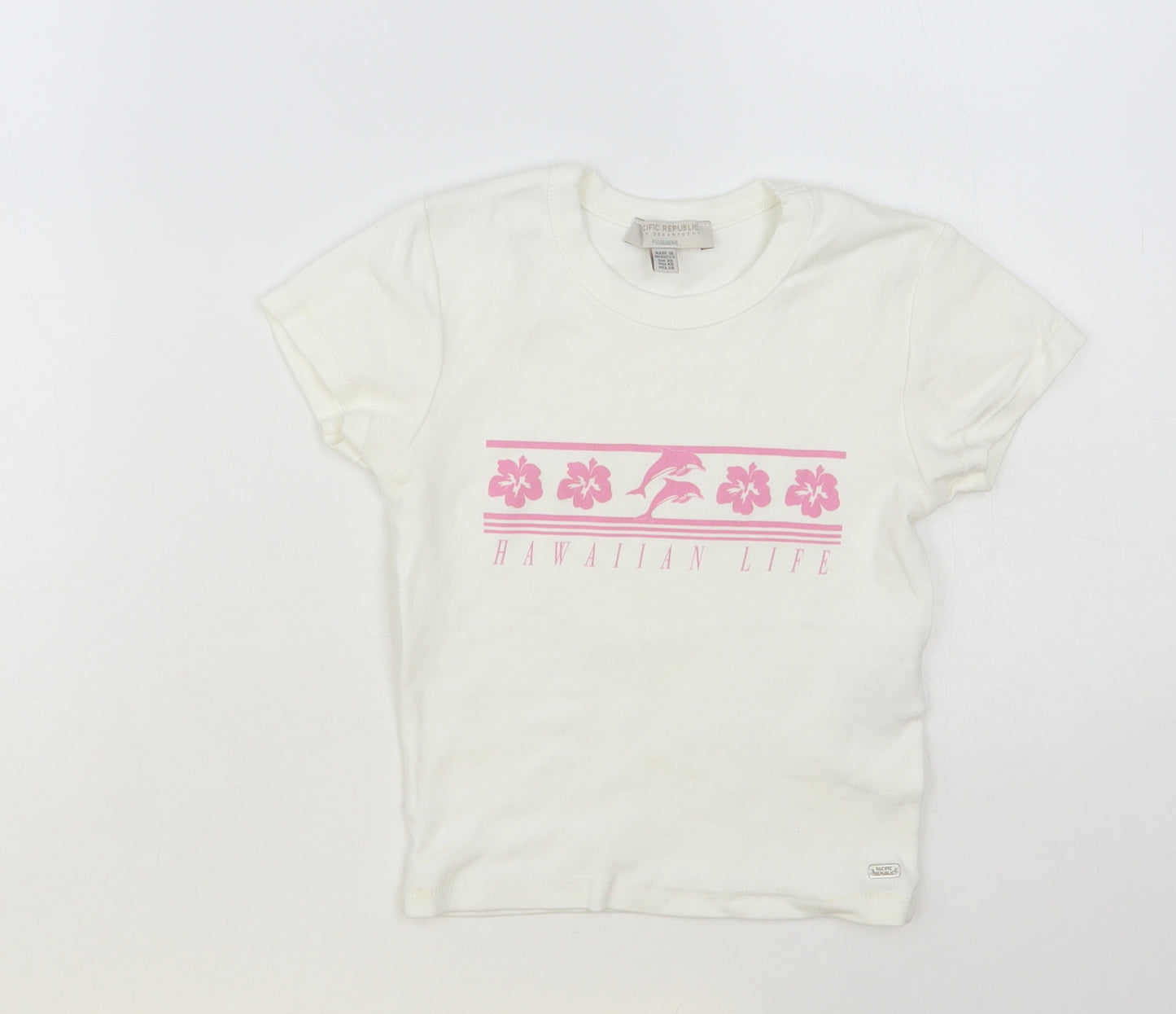 Pull & Bear Womens White Cotton Basic T-Shirt Size XS Crew Neck - Hawaiian Life