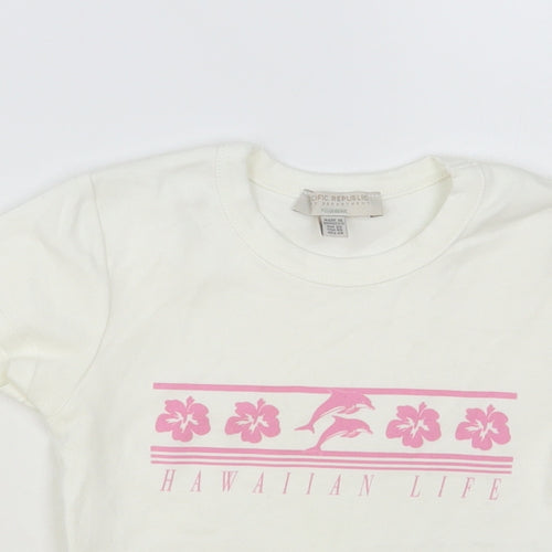Pull & Bear Womens White Cotton Basic T-Shirt Size XS Crew Neck - Hawaiian Life