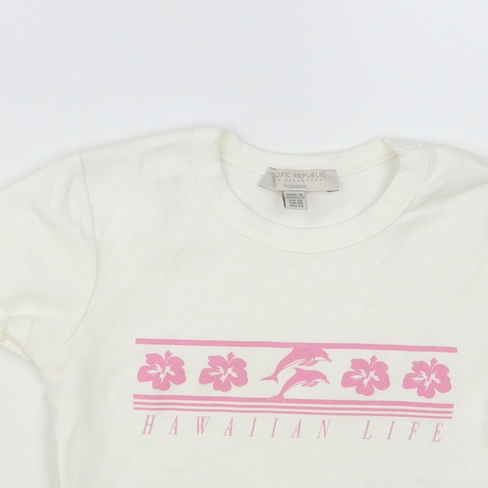 Pull & Bear Womens White Cotton Basic T-Shirt Size XS Crew Neck - Hawaiian Life