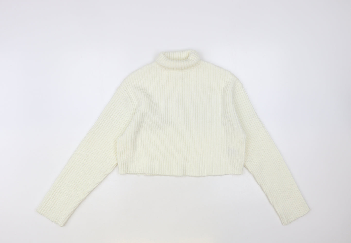 H&M Womens White Roll Neck Polyester Pullover Jumper Size XS - Cropped