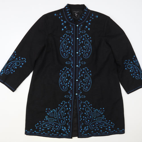 Silkland Womens Black Paisley Overcoat Coat Size XL Button