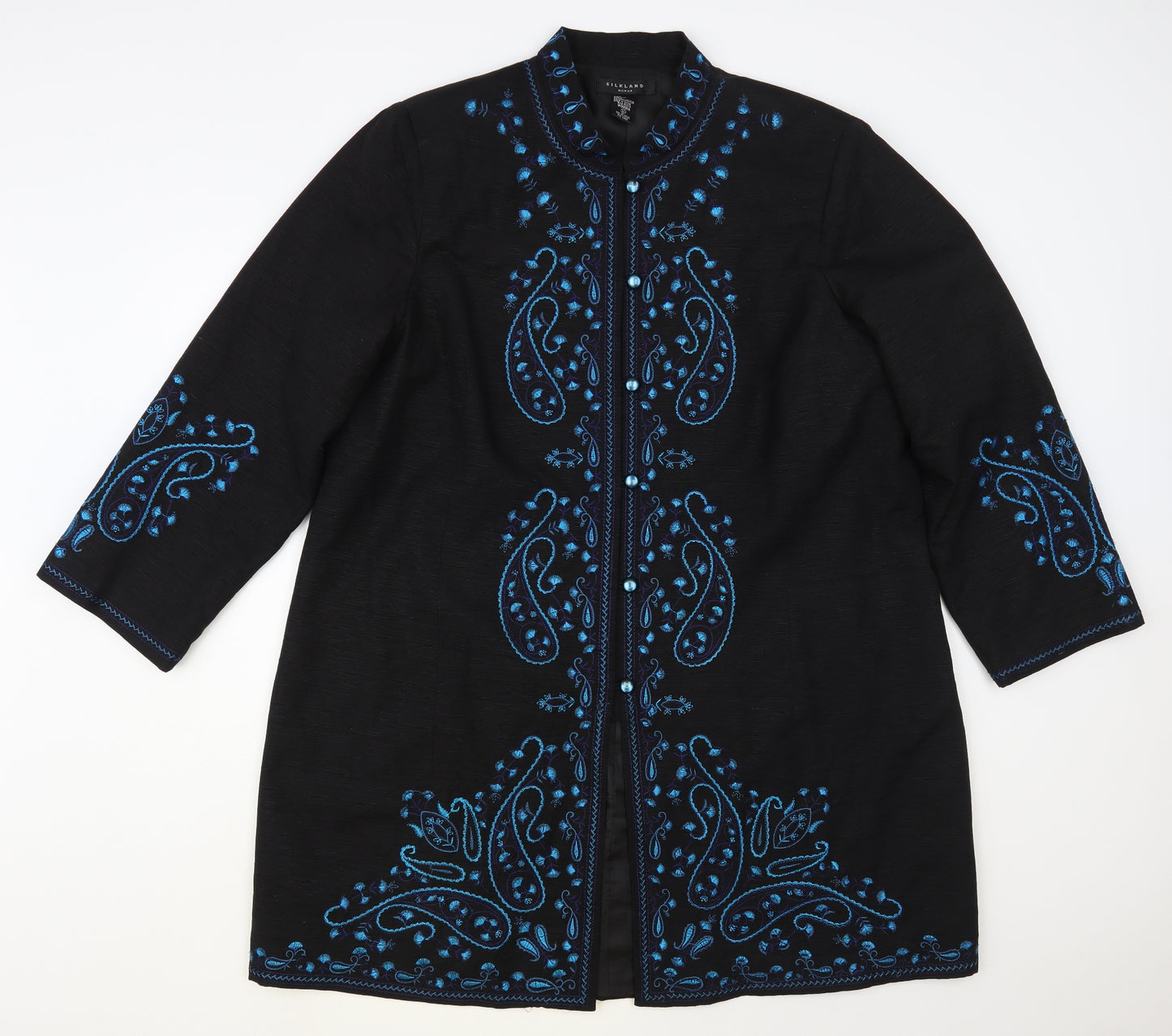 Silkland Womens Black Paisley Overcoat Coat Size XL Button